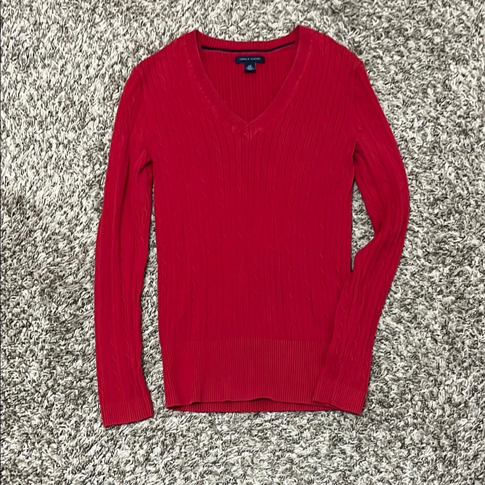 Tommy Hilfiger Vintage Red V-Neck Women's Sweater